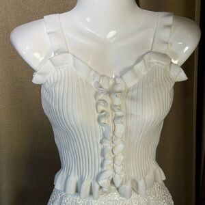 White Ribbed Ruffle Tank Top